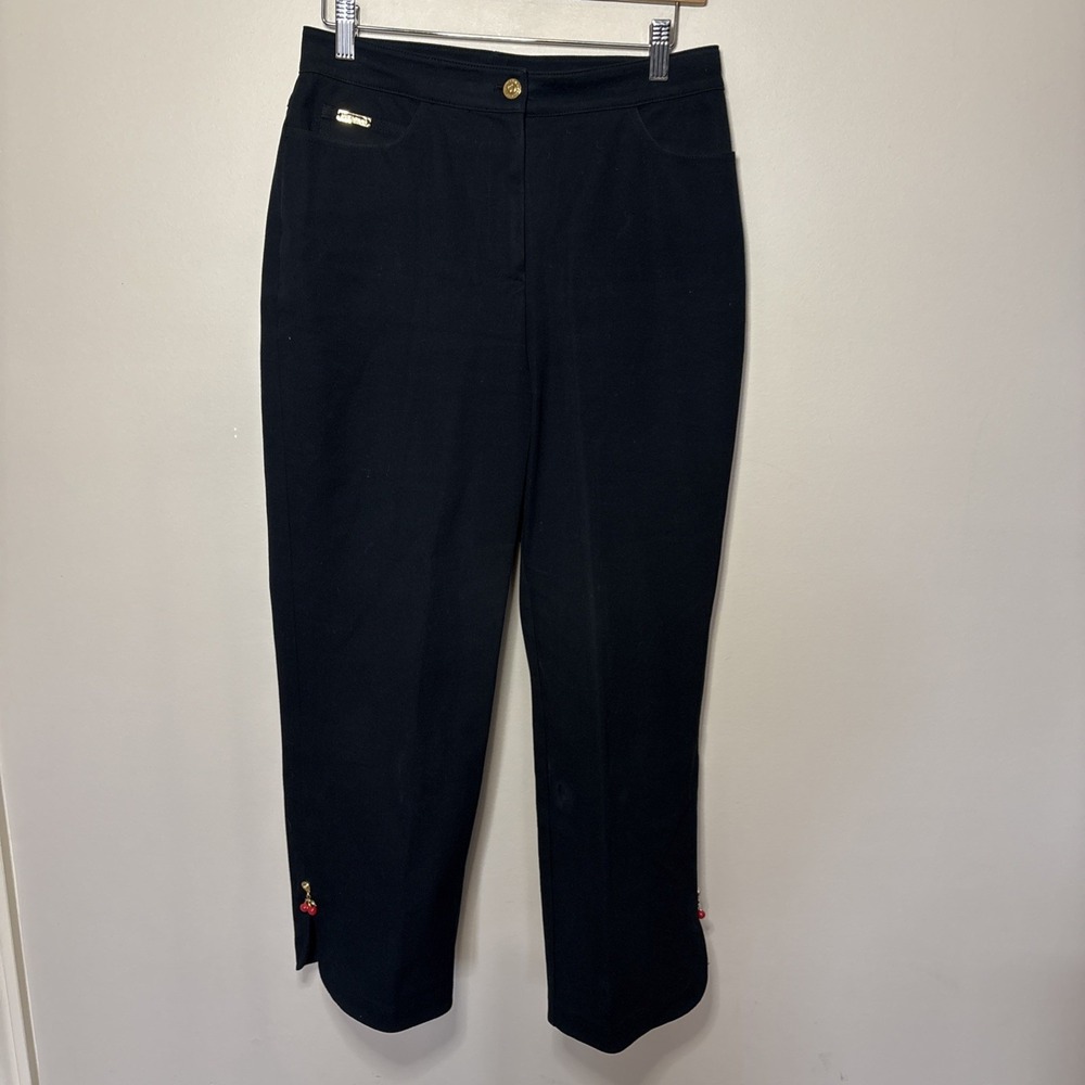 St. John Sport Black Cropped Pants With Cherry Charms‎ Size 6